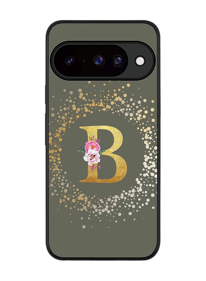 For Google Pixel 10 Case,Slim fit Camera Protection, Shockproof Thin Phone cover  - Custom Monogram Floral - B  (Olive Green )